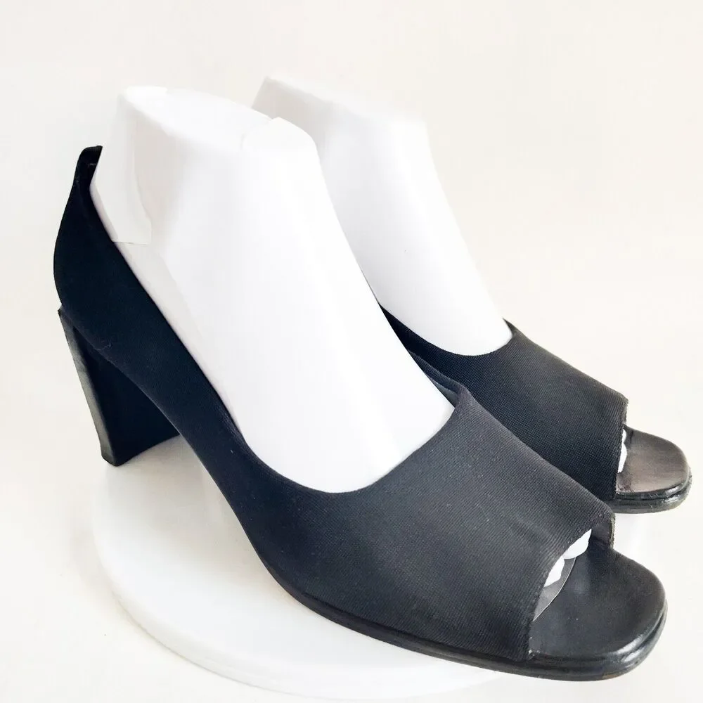 Stuart Weitzman Black Patent Leather Sole Open Toe Stiletto Heels 8.5 Sexy Pumps